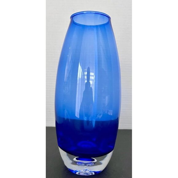Kronos vintage blue hand-blown vase w/ Clear Air Bubble Base - Picture 2 of 6